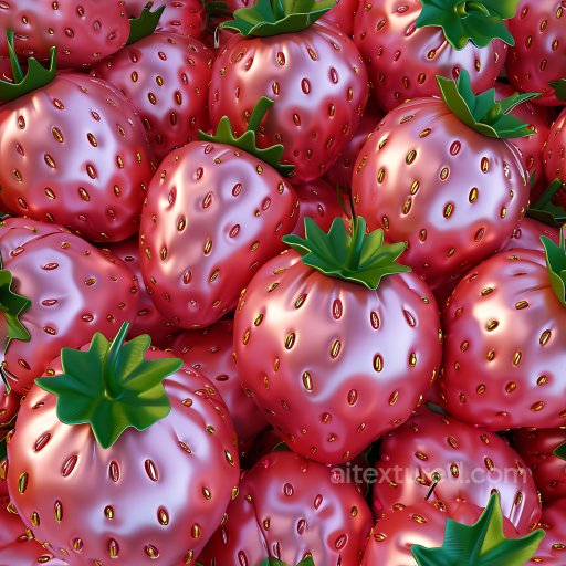 Inflated PBR Texture Featuring Glossy Red Vinyl Strawberries with Green Caps seamless Inflated PBR texture