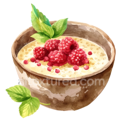 seamless Watercolor Style Amaranth Porridge Bowl with Fresh Raspberries and Mint Leaves texture 8k free download PBR
