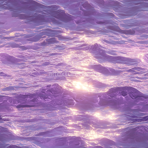 Seamless 3D Water PBR Texture with Stylized Purple Ocean Waves and Reflective Highlights
