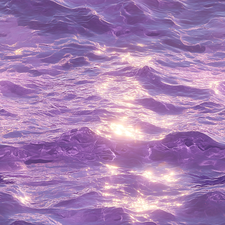 Water with Stylized Purple Ocean Waves and Reflective Highlights seamless PBR texture preview