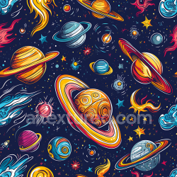 seamless Seamless 3D Space PBR Texture Featuring Colorful Cartoon Planets and Cosmic Elements texture 8k free download PBR