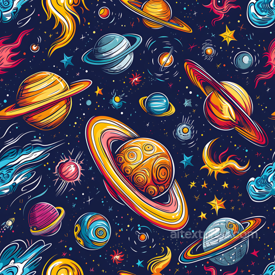 Space PBR Texture Featuring Colorful Cartoon Planets and Cosmic Elements Star, space, planets texture preview