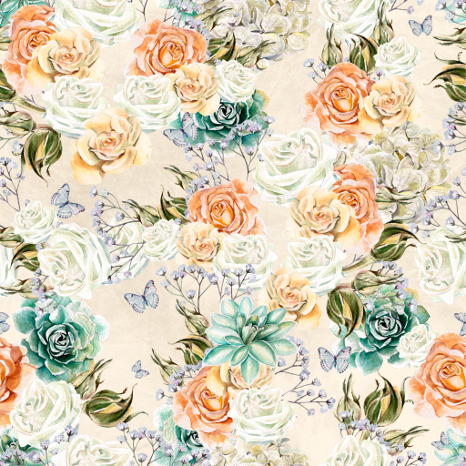 Seamless 3D PBR Texture with Watercolor Floral Pattern in Soft Pastels