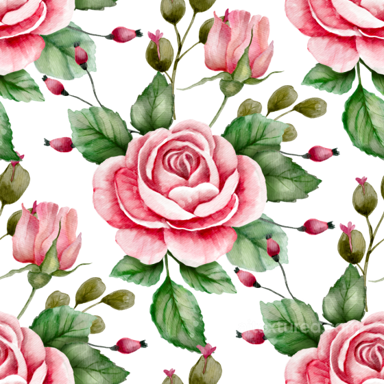 Featuring Hand-Painted Pink Roses and Green Leaves Floral texture preview
