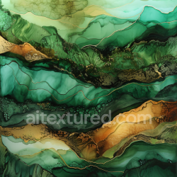 seamless Seamless 3D Alcohol Ink PBR Texture Featuring Deep Green and Gold Fluid Marbling texture 8k free download PBR