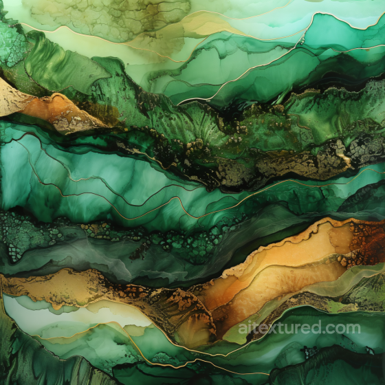 Alcohol Ink PBR Texture Featuring Deep Green and Gold Fluid Marbling Alcohol ink texture preview