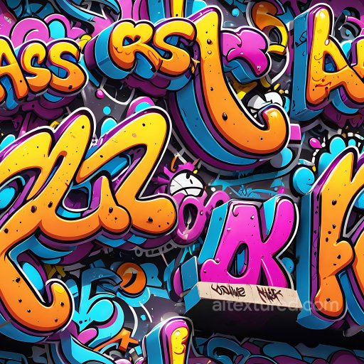 Seamless 3D PBR Graffiti Texture Featuring Bright, 3D-Style Street Art Letters texture preview