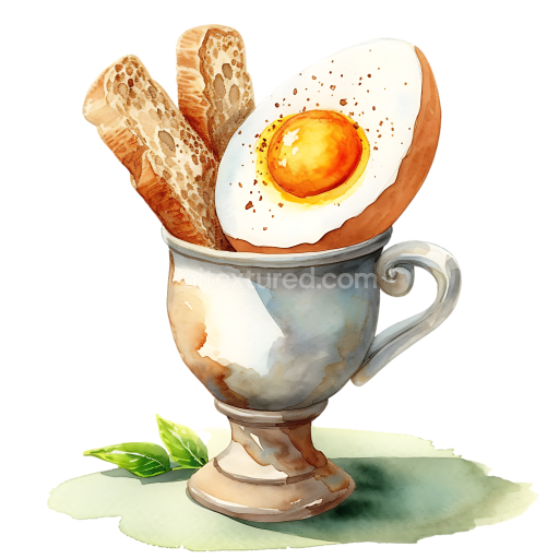 Elegant Boiled Egg in Egg Cup with Toast Soldiers Breakfast Illustration