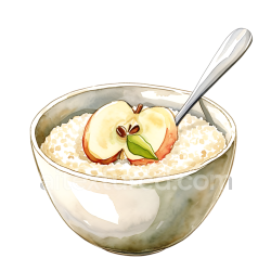 seamless Breakfast Oatmeal Bowl with Apple Slices and Spoon Watercolor Illustration texture 8k free download PBR