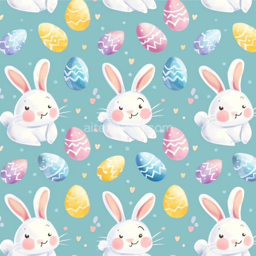 Seamless 3D PBR Texture Featuring Playful Easter Bunnies and Colorful Eggs