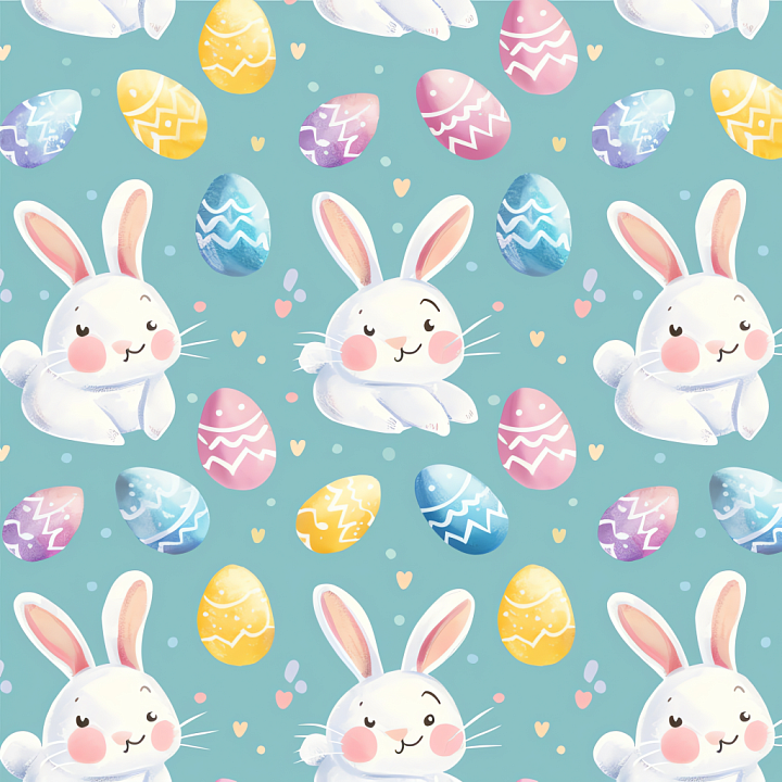 Featuring Playful Easter Bunnies and Colorful Eggs seamless PBR texture preview