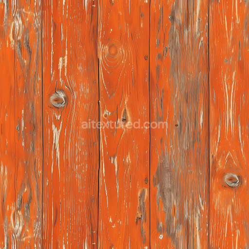 Seamless 3D Rustic Painted Wood PBR Texture with Distressed Orange Planks