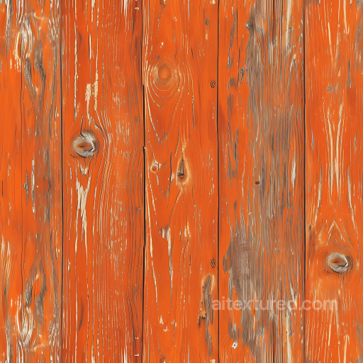 Rustic Painted Wood PBR Texture with Distressed Orange Planks seamless Wood PBR texture