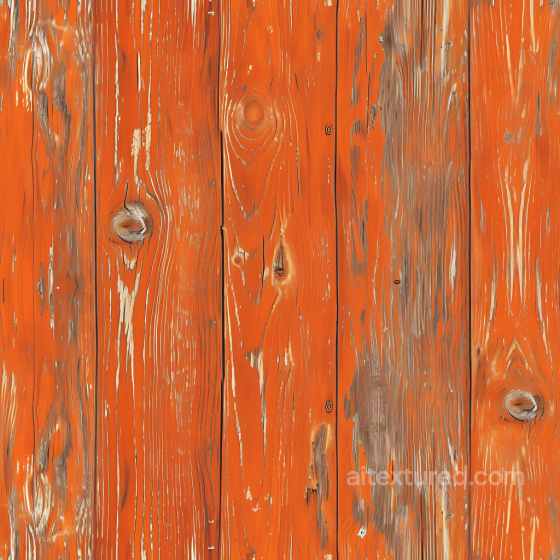 Rustic Painted Wood PBR Texture with Distressed Orange Planks Wood texture preview