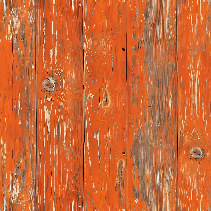 Rustic Painted Wood with Distressed Orange Planks seamless PBR texture preview