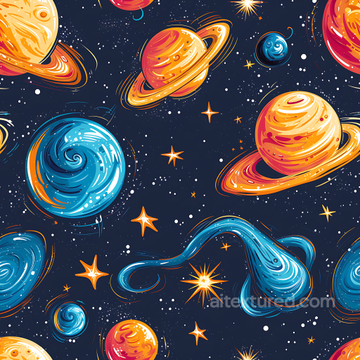 Featuring Stylized Cartoon Planets & Starry Space seamless Star, space, planets PBR texture