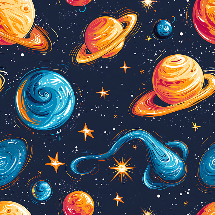 Featuring Stylized Cartoon Planets & Starry Space seamless PBR texture preview