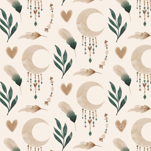 Featuring Neutral Boho Motifs with Crescent Moons and Feathers seamless Boho Seamless PBR texture
