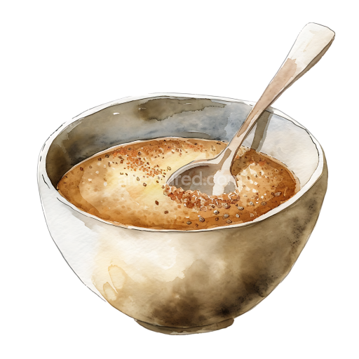 Watercolor Teff Cereal Bowl Breakfast Illustration with Spoon