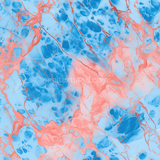 Seamless 3D Baby Blue and Coral Marble PBR Texture with Vivid Veins