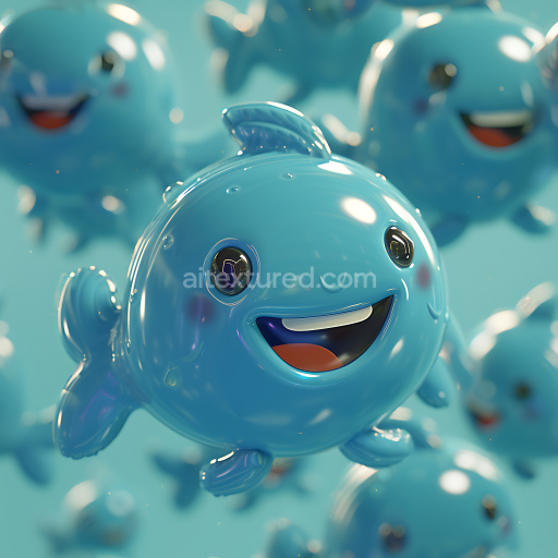 Seamless 3D Inflated Glossy Blue Vinyl PBR Texture with Puffy Bubble Forms