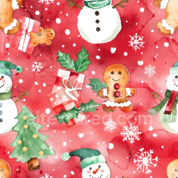 seamless Seamless 3D PBR Watercolor Christmas Texture with Festive Snowmen and Gingerbread texture 8k free download PBR