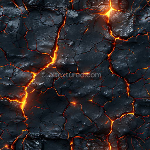Seamless 3D Cracked Volcanic Lava Rock PBR Texture with Fiery Glow