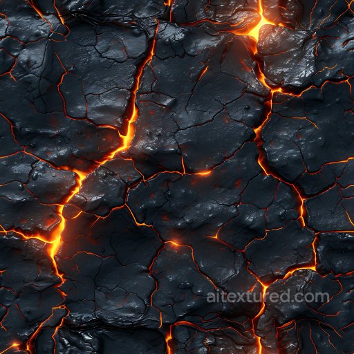 Cracked Volcanic Lava Rock PBR Texture with Fiery Glow seamless Cracked & Holes PBR texture