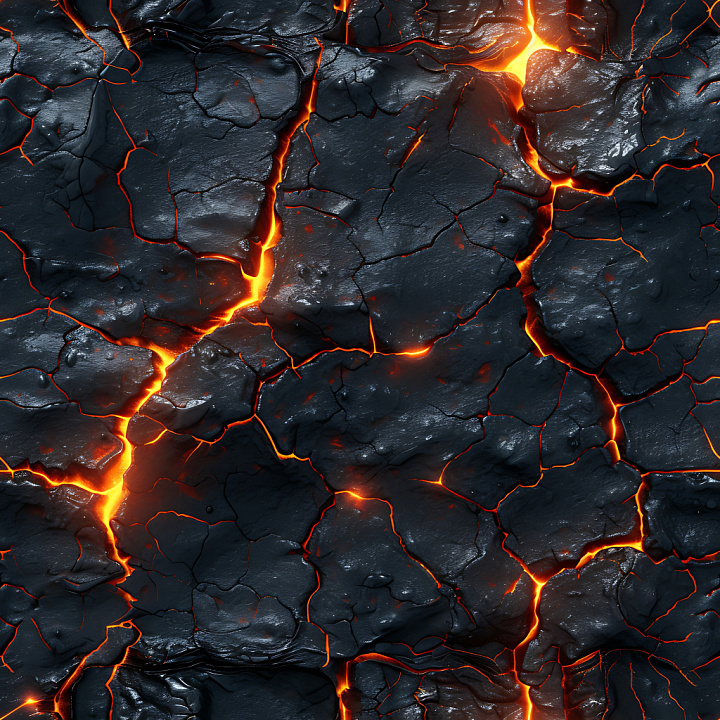 Cracked Volcanic Lava Rock with Fiery Glow seamless PBR texture preview