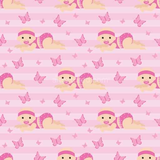 Seamless 3D PBR Texture of Pink Baby Girl Cartoon Pattern with Butterflies