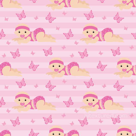 Pink Baby Girl Cartoon Pattern Seamless Texture with Butterflies Baby girl texture preview