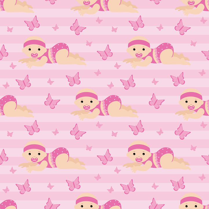 Pink Baby Girl Cartoon Pattern with Butterflies seamless PBR texture preview