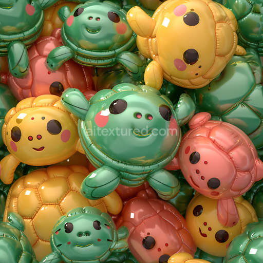 Seamless 3D Inflated PBR Texture Featuring Glossy Cartoon Turtle and Chick Panels