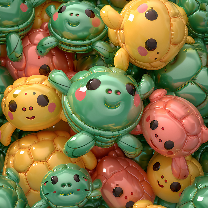 Inflated Featuring Glossy Cartoon Turtle and Chick Panels seamless PBR texture preview
