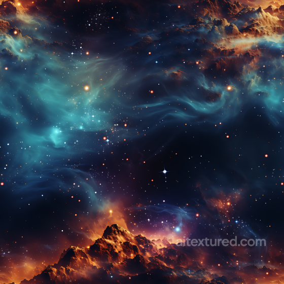 Space PBR Texture Featuring Blue Nebula Clouds and Fiery Cosmic Mountains Star, space, planets texture preview