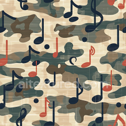seamless Seamless 3D camouflage PBR texture with woodland palette and musical note overlay texture 8k free download PBR
