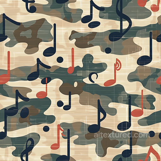 camouflage PBR texture with woodland palette and musical note overlay seamless Color Camouflage PBR texture