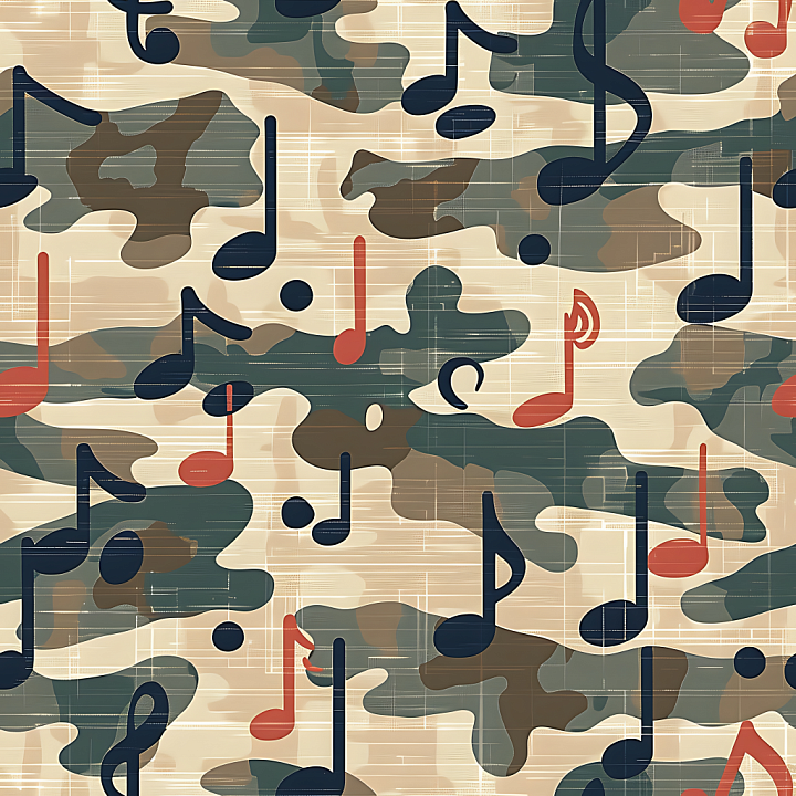 Camouflage With Woodland Palette And Musical Note Overlay seamless PBR texture preview
