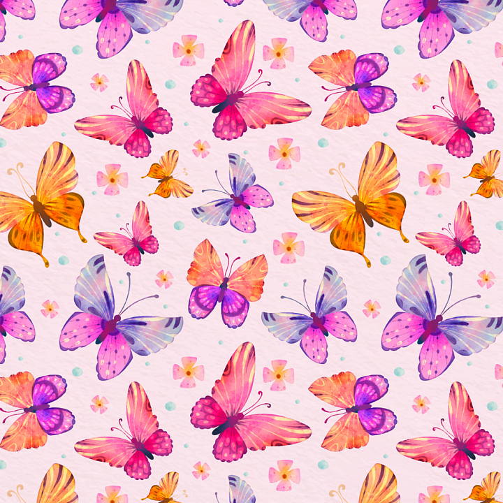 Watercolor Butterfly Fabric with Vibrant Hand-Painted Insect Motifs seamless PBR texture preview