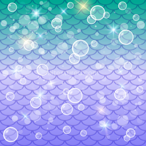 Seamless 3D PBR Mermaid Scale Texture Featuring Gradient Blues and Floating Bubbles