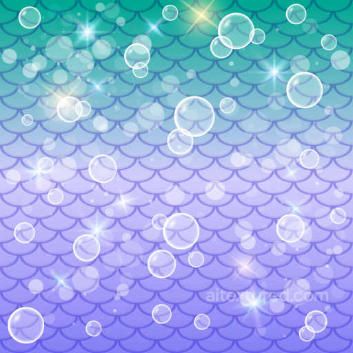 Mermaid Scale Texture Featuring Gradient Blues and Floating Bubbles seamless Mermaid Scale  PBR texture