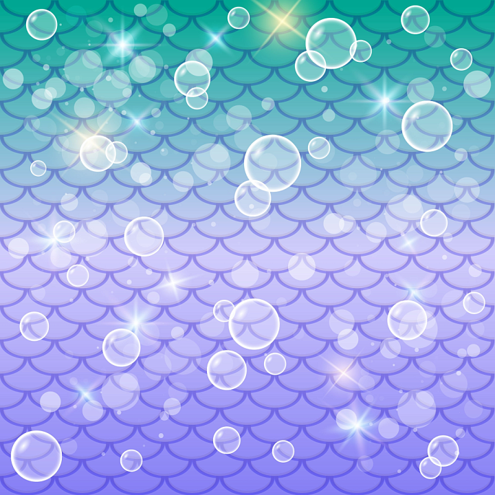 Mermaid Scale Featuring Gradient Blues and Floating Bubbles seamless PBR texture preview