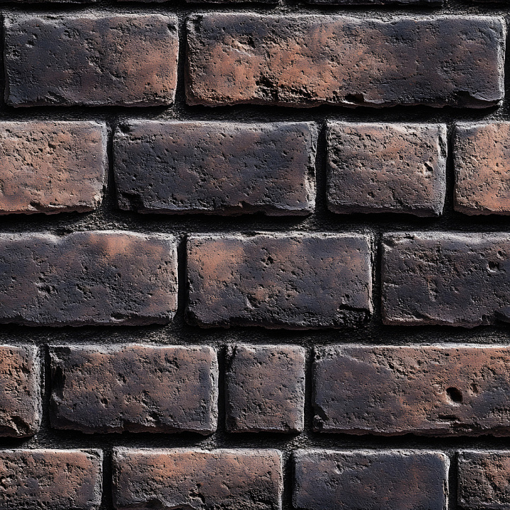 Cracked Dark Brick Wall with Rough Surface and Subtle Holes seamless PBR texture preview