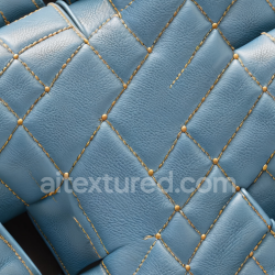 seamless Seamless 3D Quilted Blue Pebbled Leather PBR Texture with Golden Stitching texture 8k free download PBR