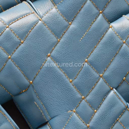 Seamless 3D Quilted Blue Pebbled Leather PBR Texture with Golden Stitching