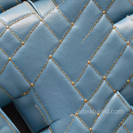 Quilted Blue Pebbled Leather PBR Texture with Golden Stitching seamless Leather PBR texture