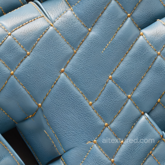 Quilted Blue Pebbled Leather PBR Texture with Golden Stitching Leather texture preview