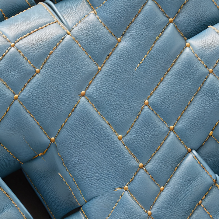 Quilted Blue Pebbled Leather with Golden Stitching seamless PBR texture preview