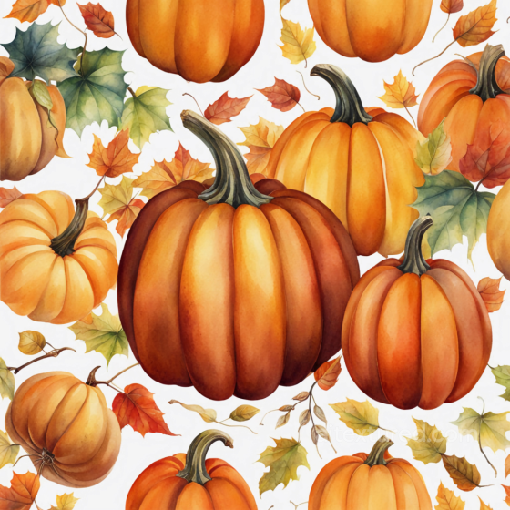 Watercolor Pumpkin and Autumn Leaves Fabric Texture Watercolor Halloween texture preview