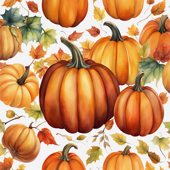 Featuring Watercolor Pumpkins and Autumn Leaves seamless PBR texture preview